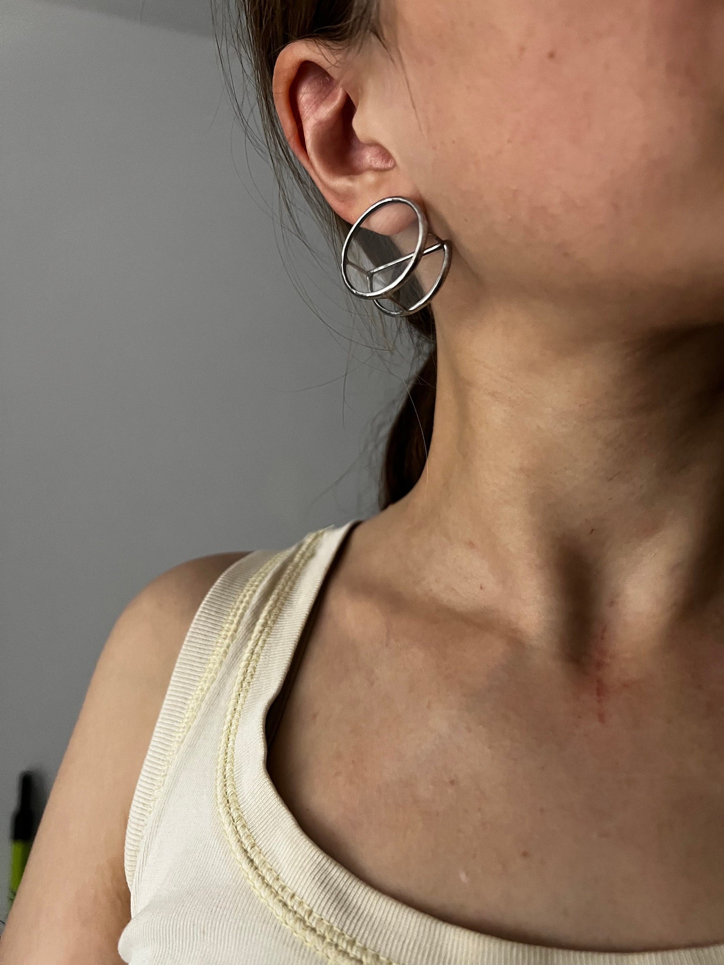 Clear Stained Glass Earrings: Geometric Silver Studs