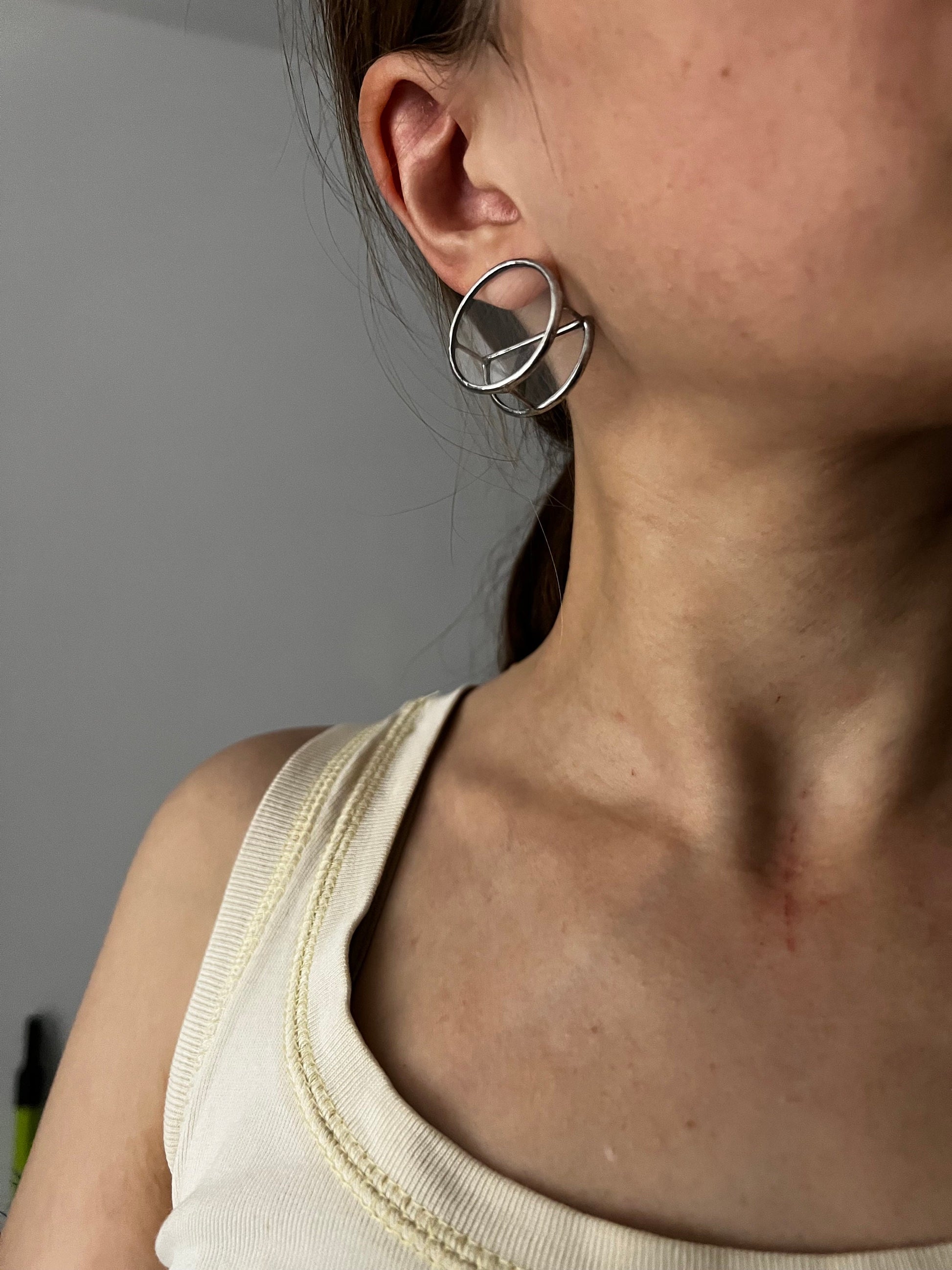 Clear Stained Glass Earrings: Geometric Silver Studs
