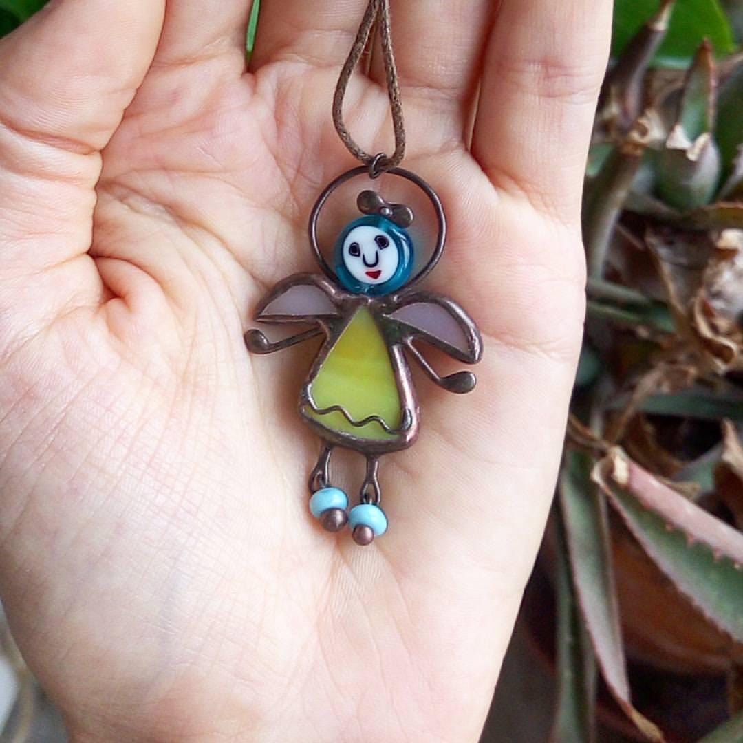 Stained Glass Angel Necklace: Handmade Suncatcher Pendant, Art Glass Jewelry