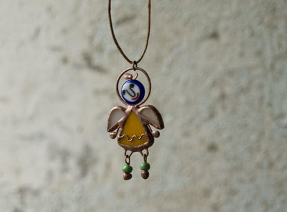 Stained glass fancy angel necklace, unique pendant necklace, handmade suncatcher necklace, gift for her, art glass jewelry, unusual necklace