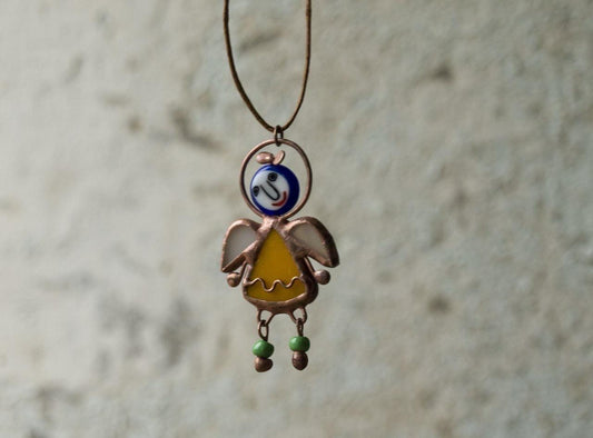 Stained glass fancy angel necklace, unique pendant necklace, handmade suncatcher necklace, gift for her, art glass jewelry, memorial gift