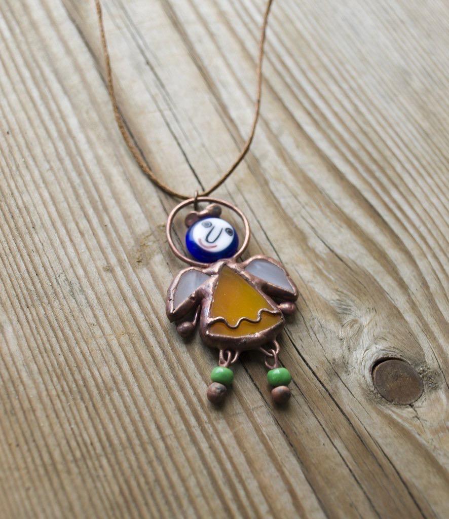 Stained Glass Angel Necklace: Handmade Millefiori Pendant