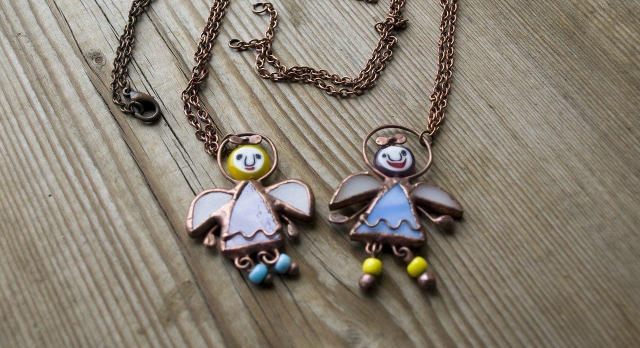 Stained Glass Angel Necklace: Handmade Millefiori Pendant