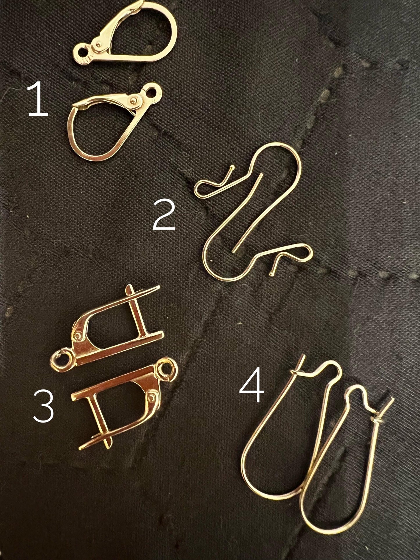 Earring hook options in silver and gold tone
