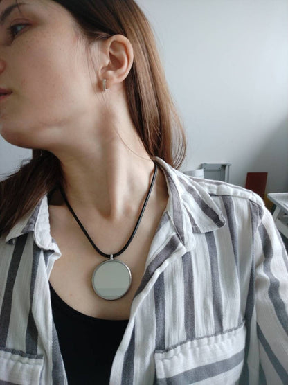 Circle mirror necklace, magic pendant, stained glass gift, statement necklace, art glass jewelry, jewelry gift, witch pendant, round pendant