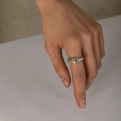 Sterling Silver Mother Daughter Ring: Minimalist Hand Design