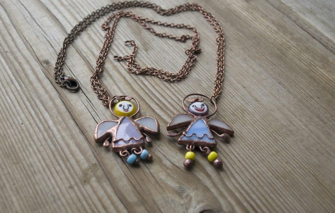 Stained Glass Angel Necklace: Handmade Suncatcher Pendant, Art Glass Jewelry