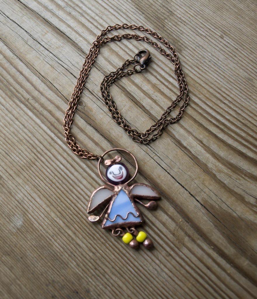 Stained Glass Angel Necklace: Handmade Millefiori Pendant