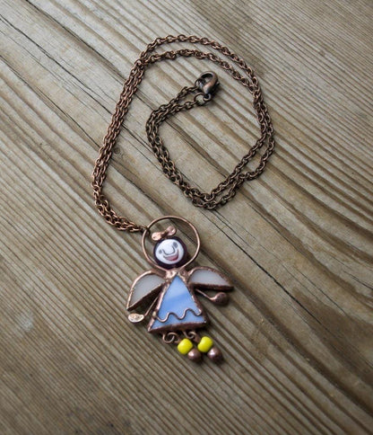 Stained Glass Angel Necklace: Handmade Suncatcher Pendant, Art Glass Jewelry