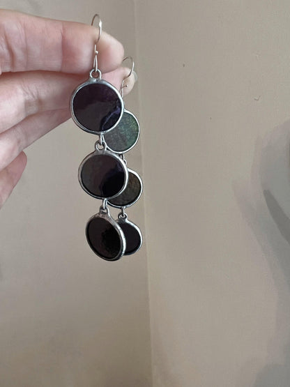 Stained Glass Dangle Earrings: Geometric Circle Drop, 925 Silver