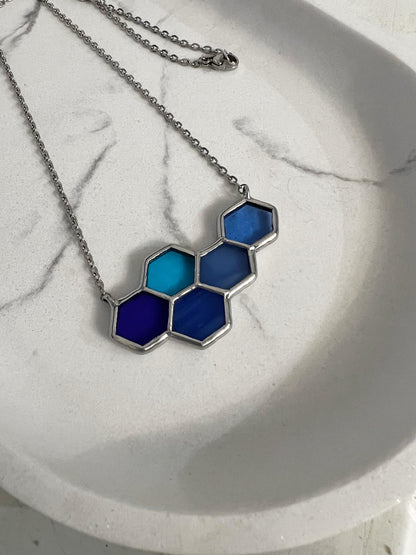 Bee lover gift blue honeycomb glass jewelry
