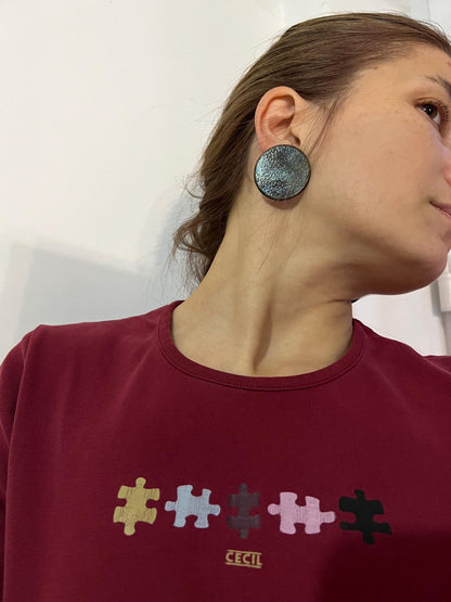Statement black stained glass studs with rainbow sheen, unique jewelry gift