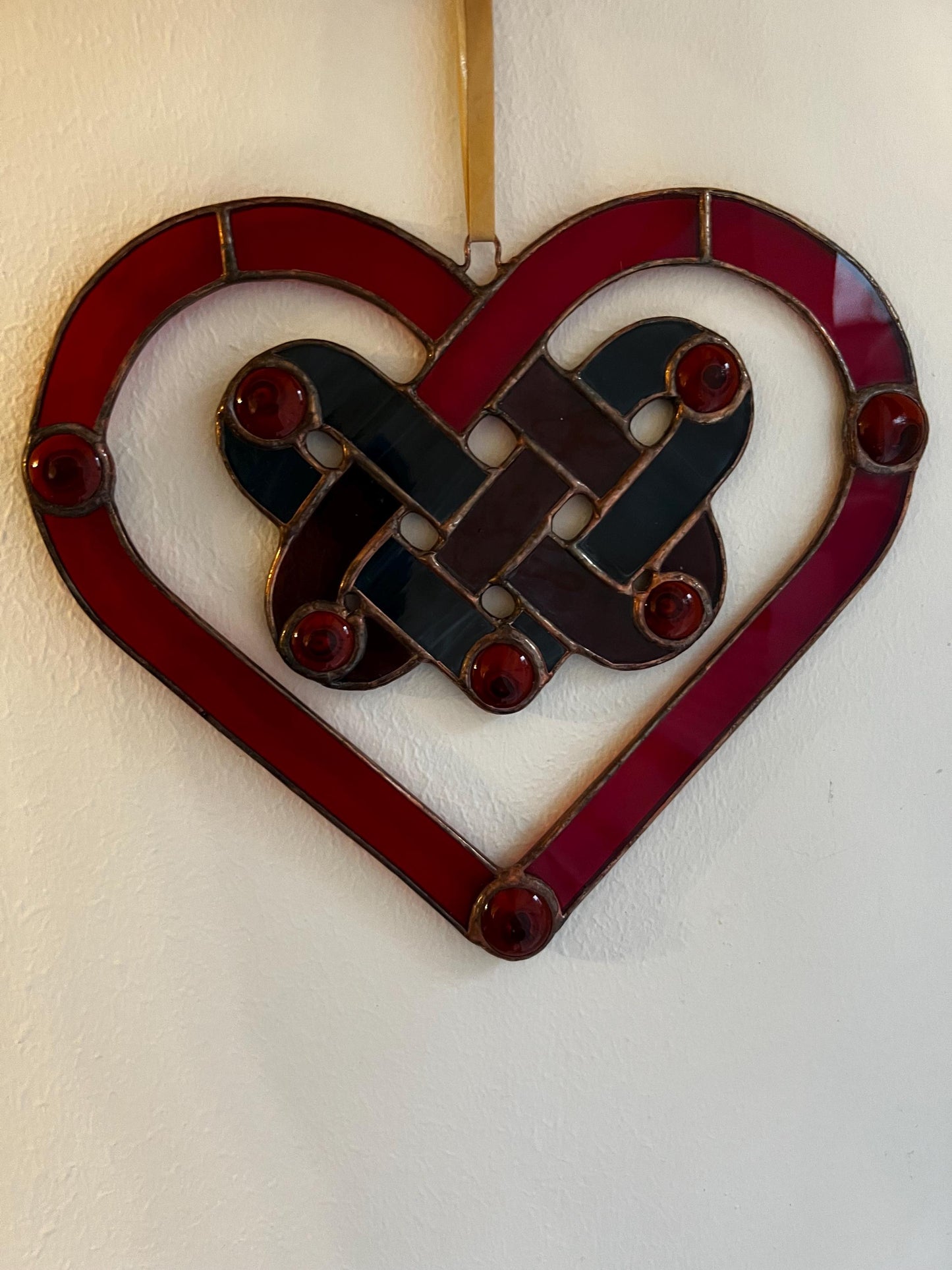 Handmade stained glass heart Valentine window decor