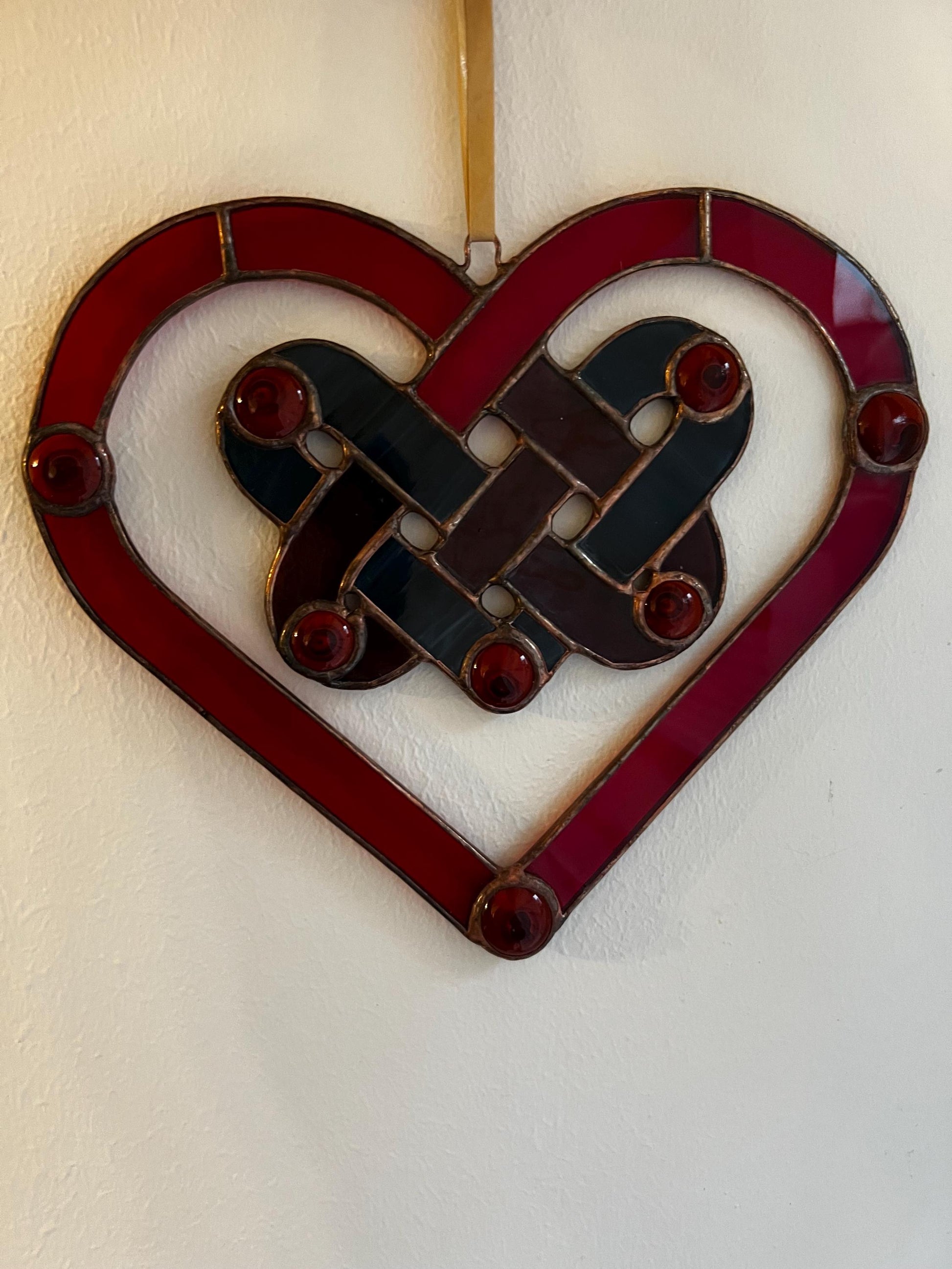 Handmade stained glass heart Valentine window decor