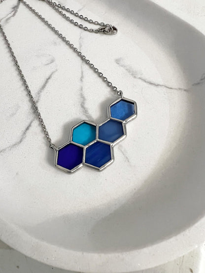 Stained Glass Honeycomb Necklace: Geometric Hexagon, Bee Lover Gift
