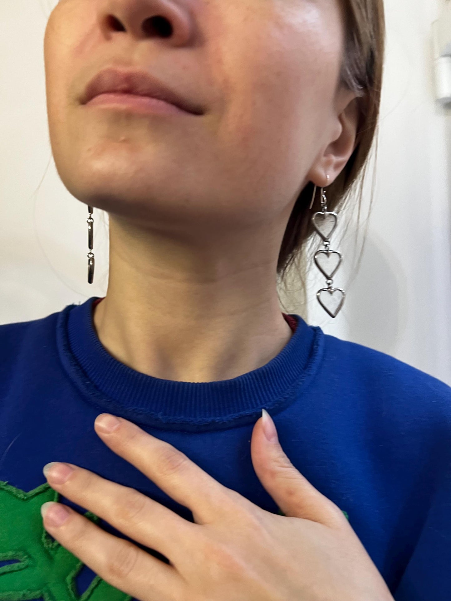 Long silver heart earrings romantic jewelry style