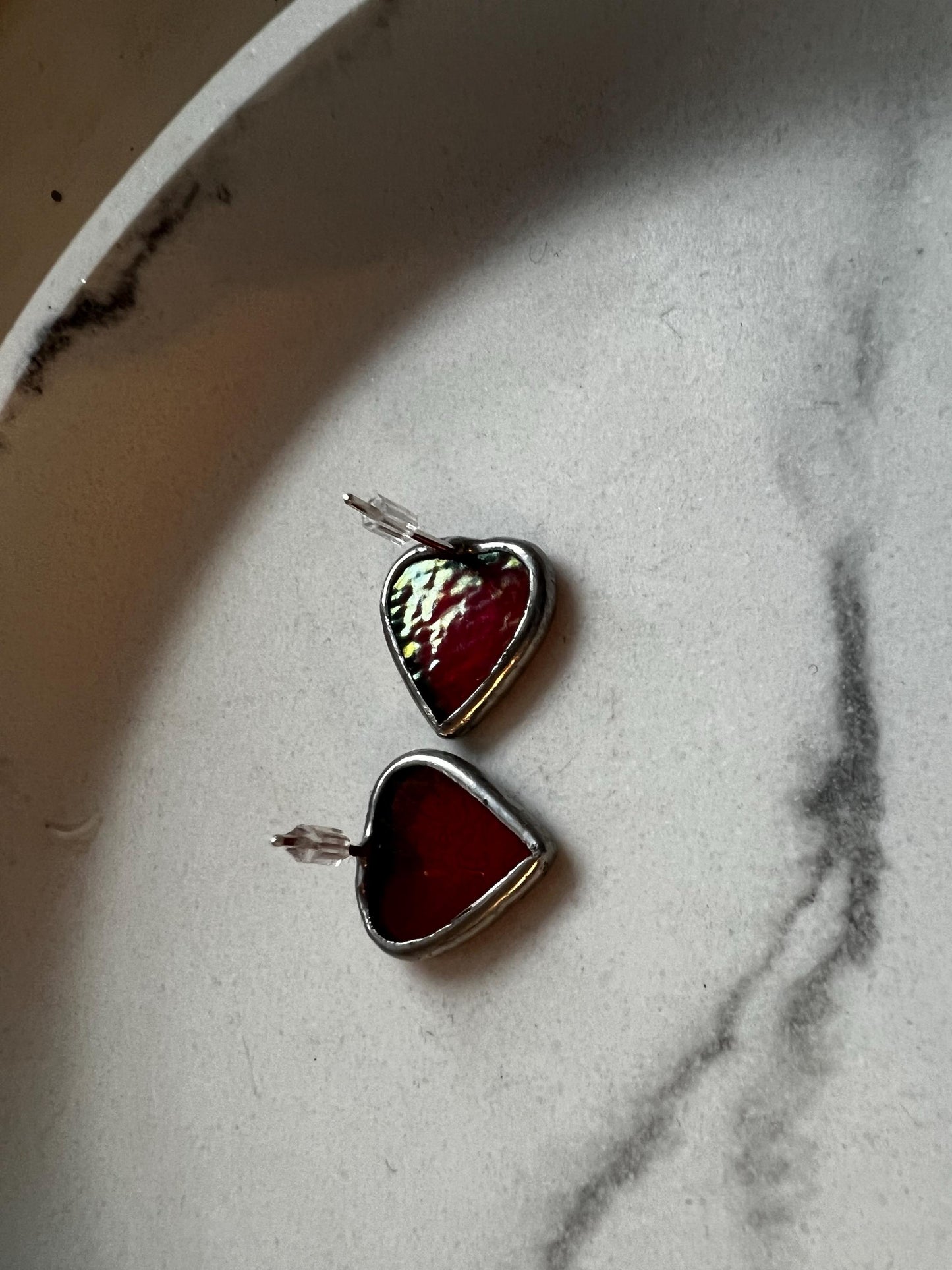 Heart shaped glass earrings modern design