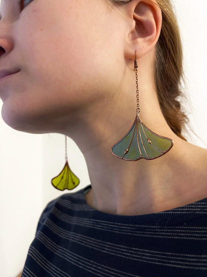 Stained Glass Ginkgo Leaf Earrings: Botanical Art Jewelry