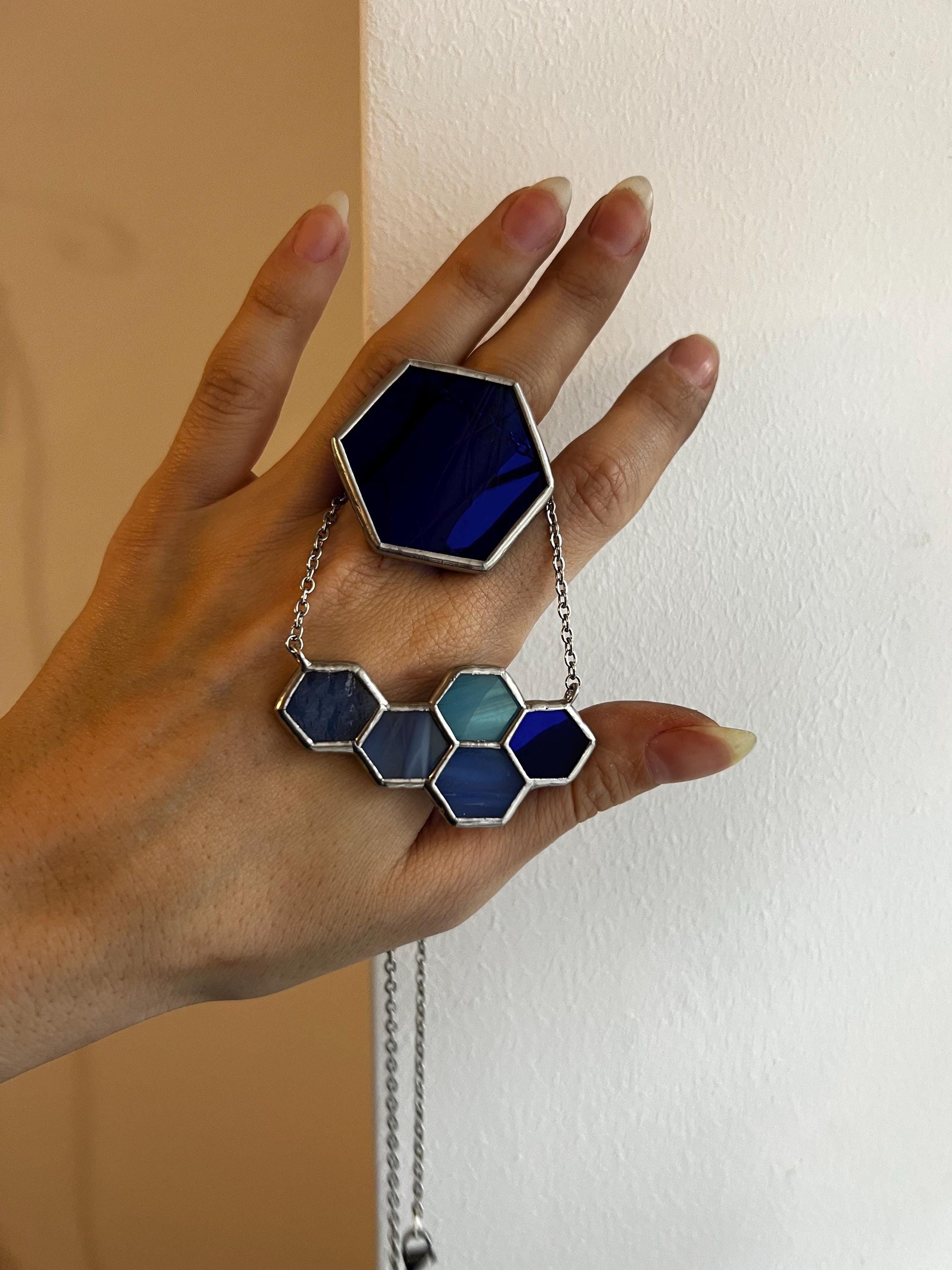Stained Glass Hexagon Ring: Chunky Brutalist Statement Jewelry