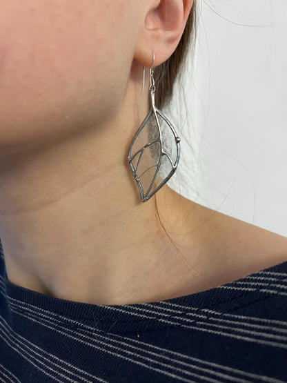 Stained Glass Leaf Earrings: Green Botanical Dangle Jewelry