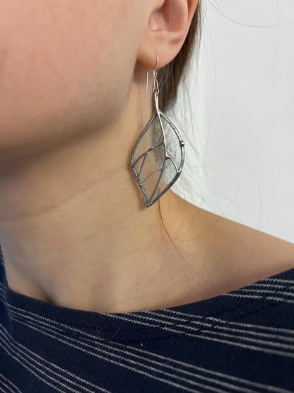 Stained Glass Leaf Earrings: Iridescent Green Dangle Jewelry