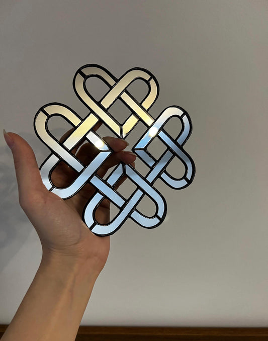 Heart mirror stained glass suncatcher handmade minimalist wall decor