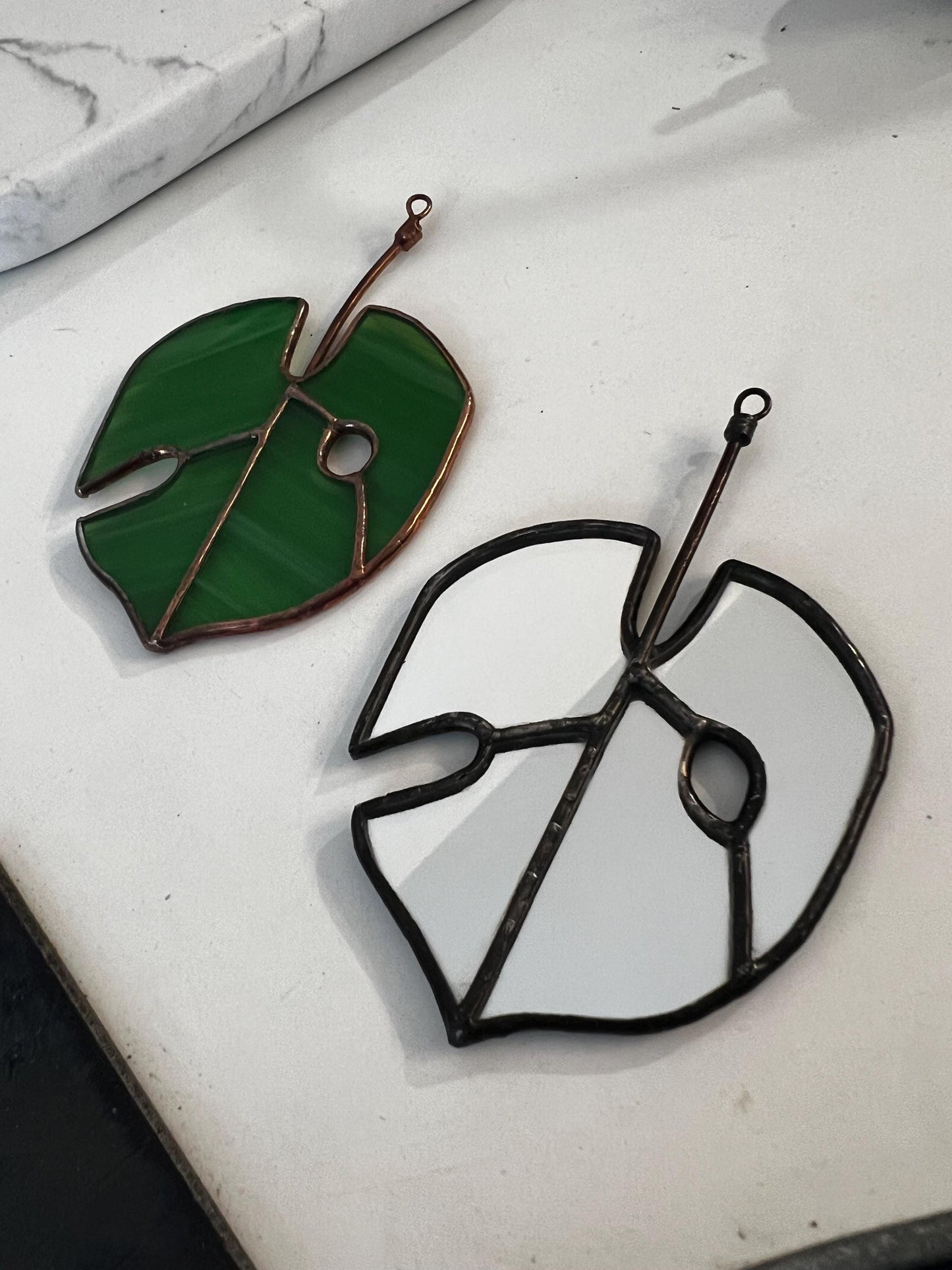 Stained glass window monstera suncatcher, tropical leaves glass decor, nature lover gift, botanical wall hanging home decor, grandma gift