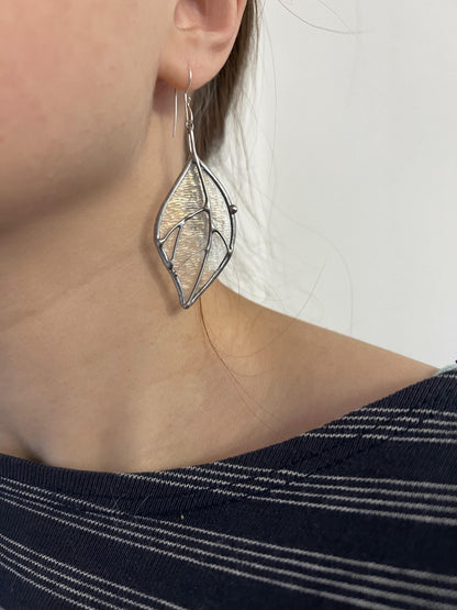 Stained Glass Leaf Earrings: Iridescent Green Dangle Jewelry