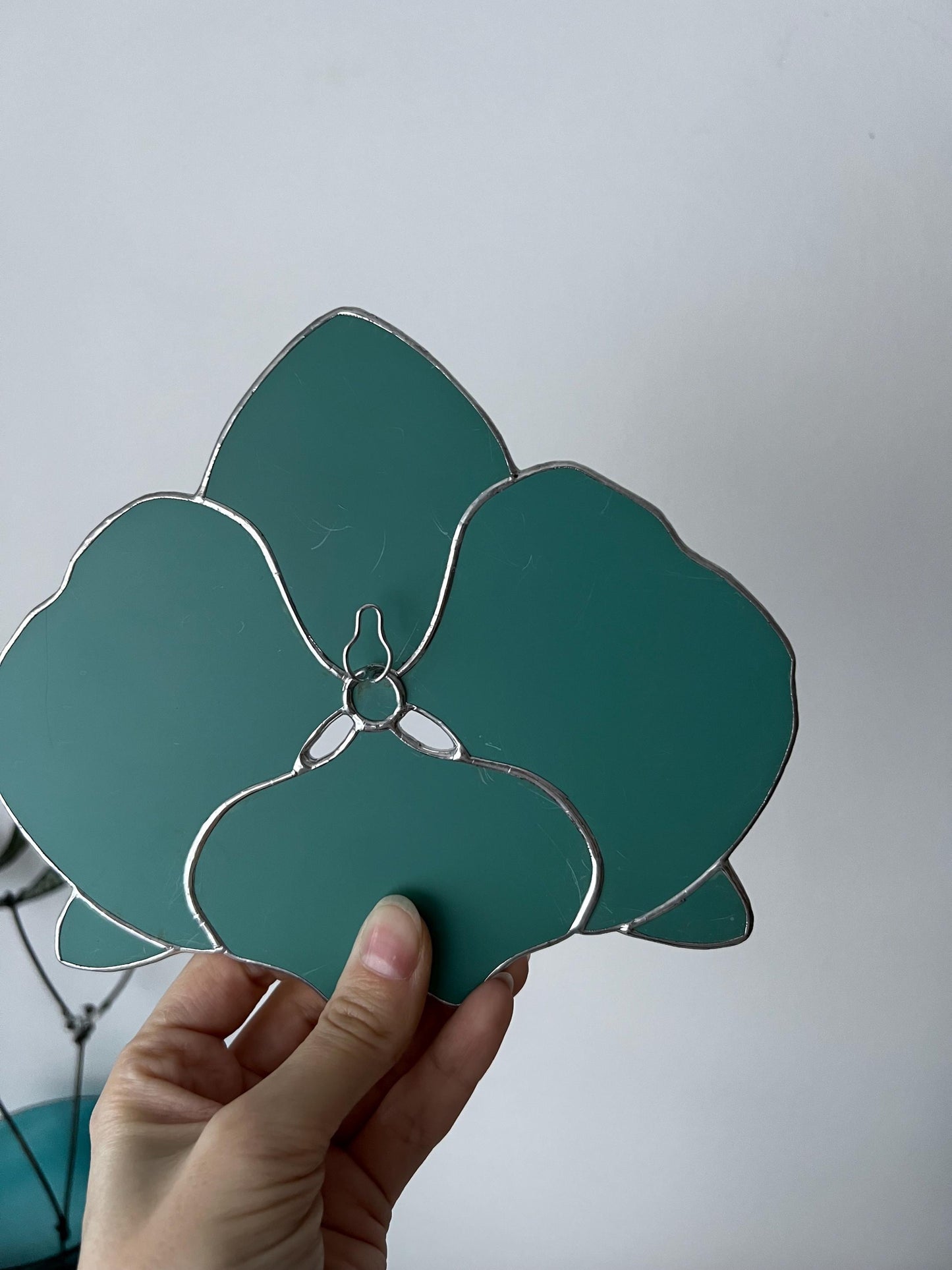 Stained Glass Flower Mirror: Unique Orchid Wall Hanging