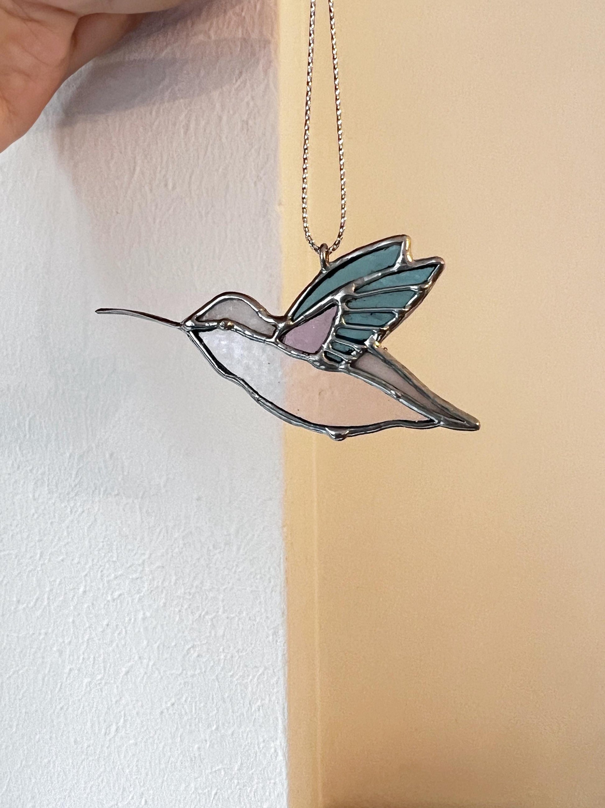 Stained Glass Hummingbird Suncatcher: Turquoise Purple Bird Window Hanging
