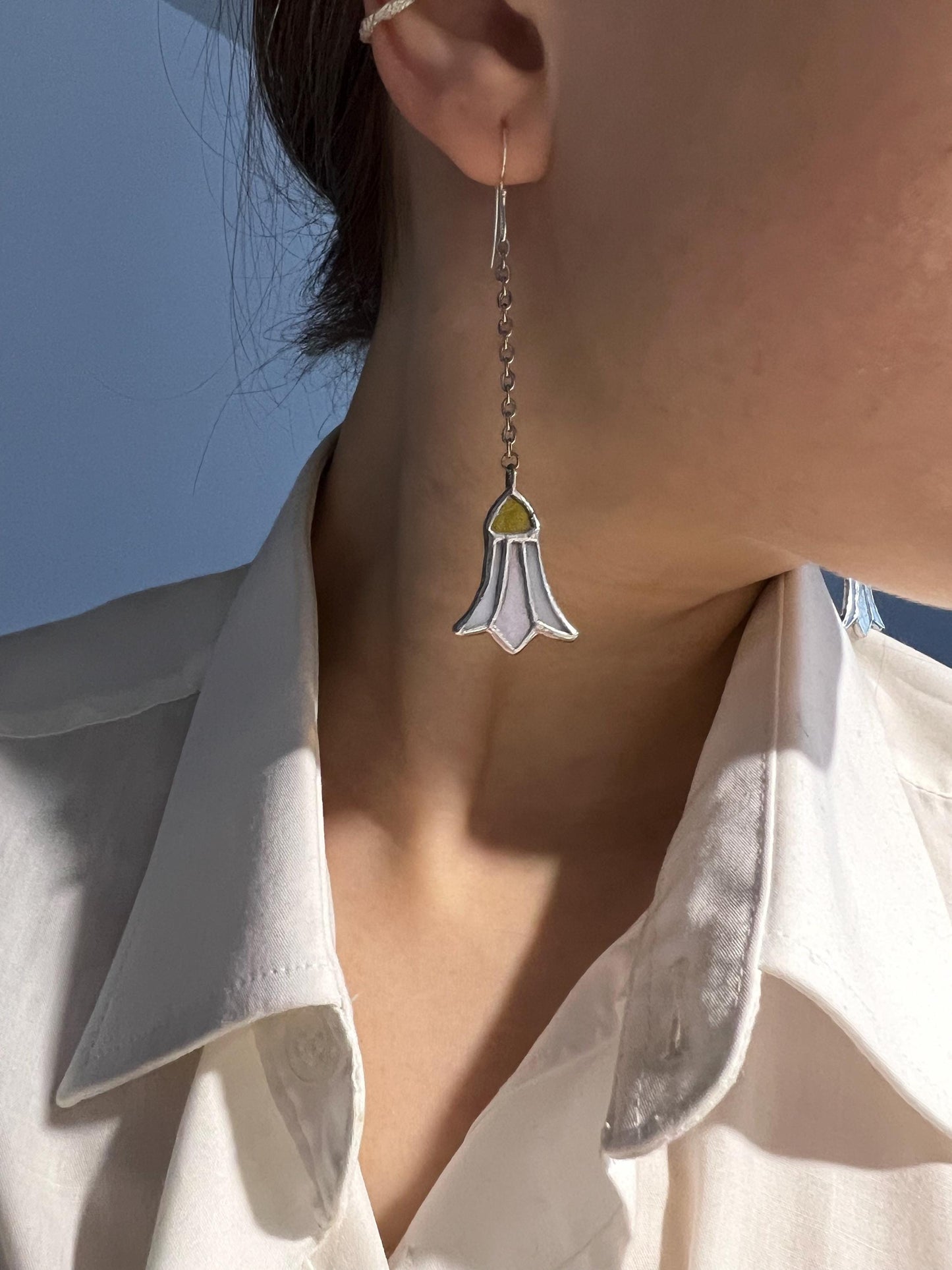 Stained Glass Snowdrop Earrings: Botanical Forest Jewelry