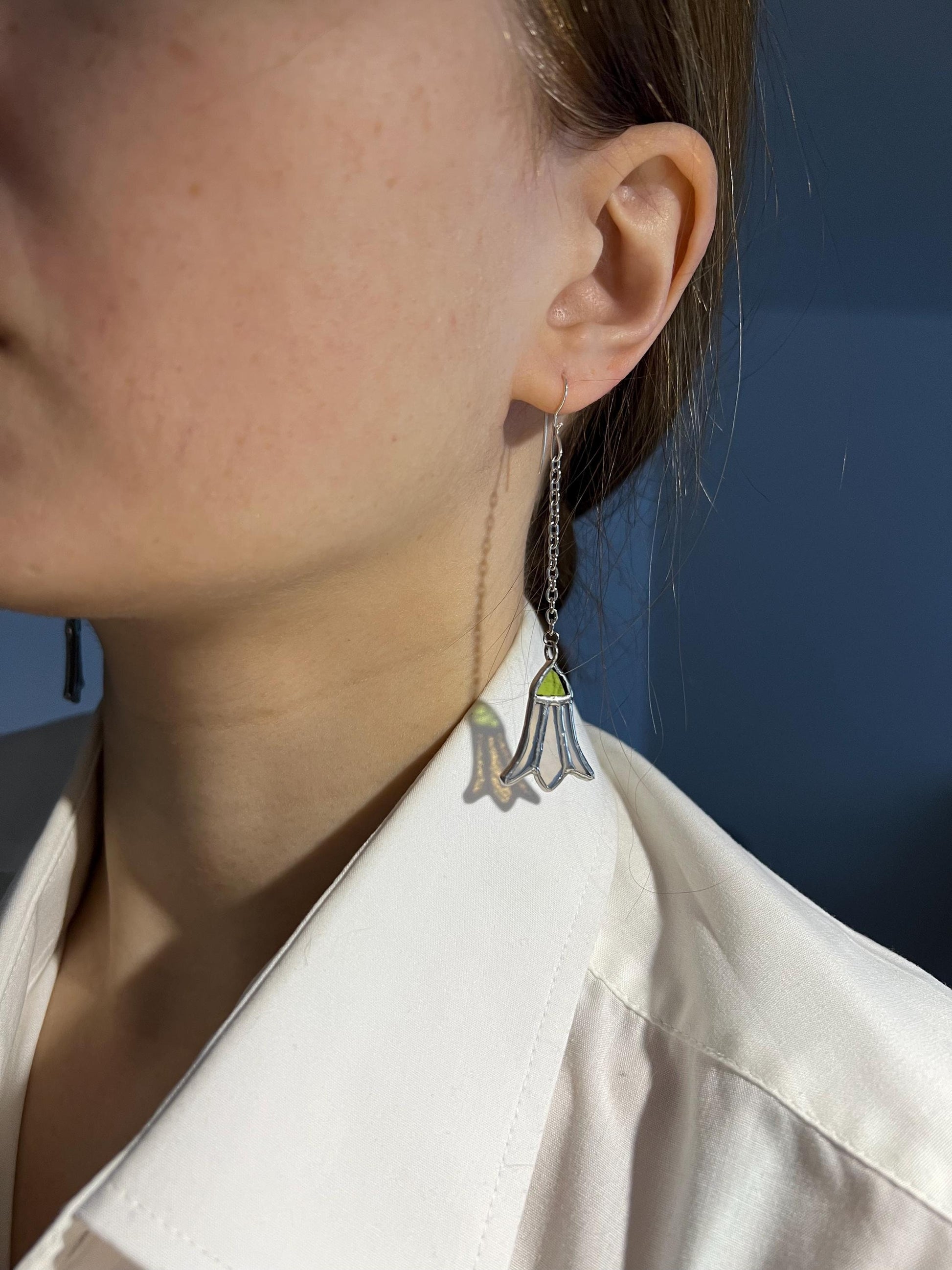 Stained Glass Snowdrop Earrings: Botanical Forest Jewelry