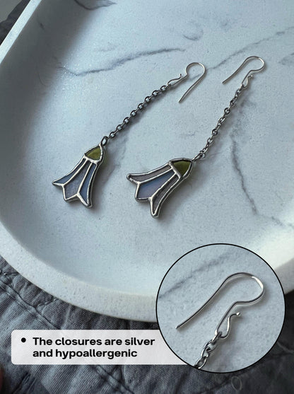 Stained Glass Snowdrop Earrings: Botanical Forest Jewelry