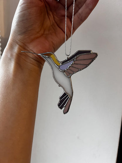 Elegant stained glass hummingbird suncatcher, unique home and garden decor