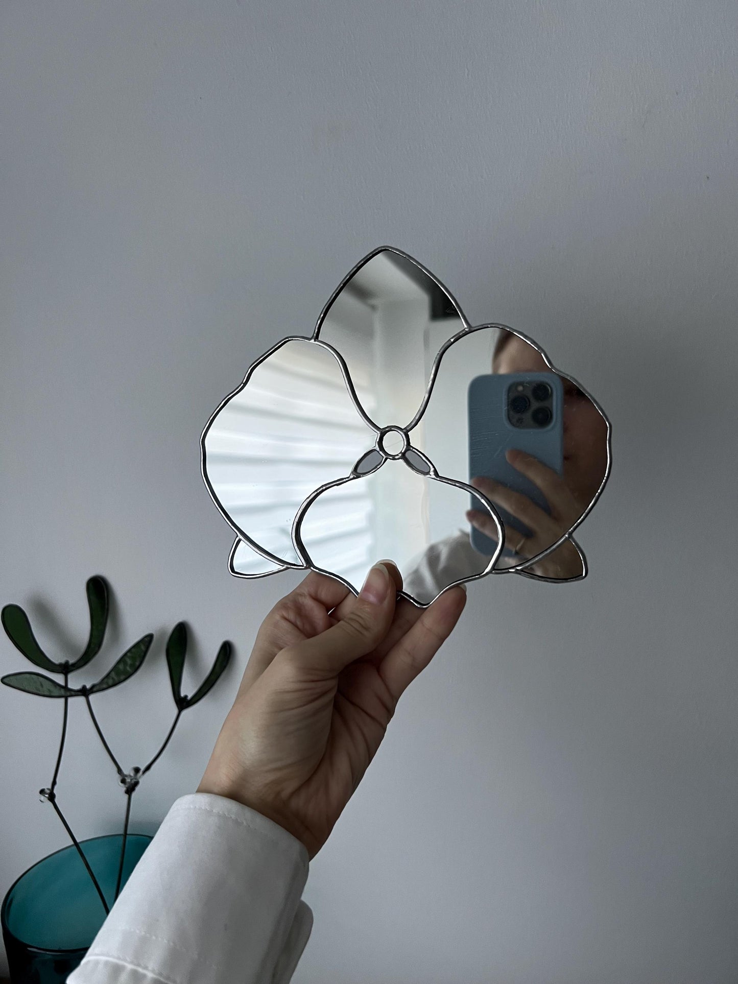 Stained Glass Flower Mirror: Unique Orchid Wall Hanging