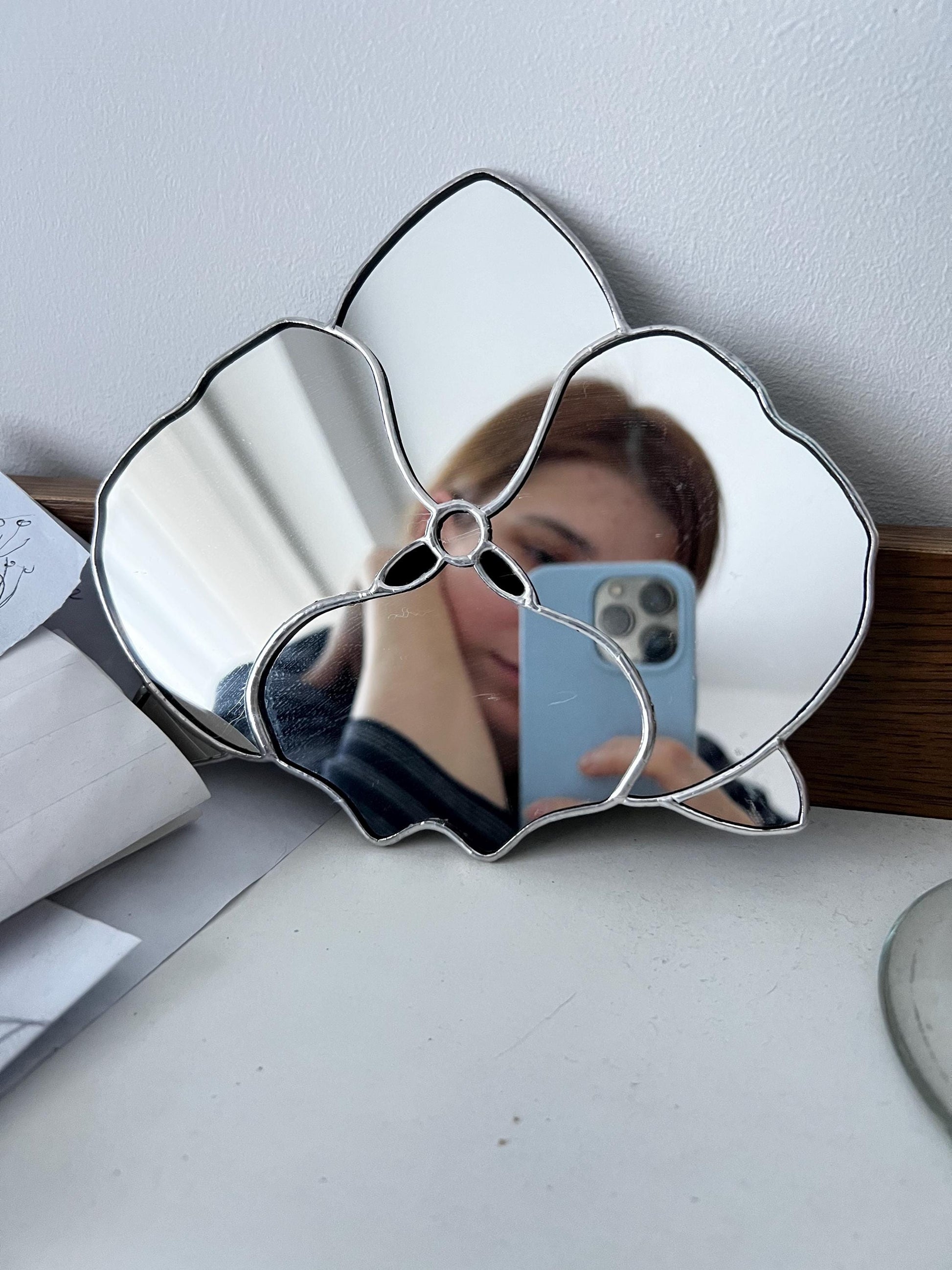 Stained Glass Flower Mirror: Unique Orchid Wall Hanging