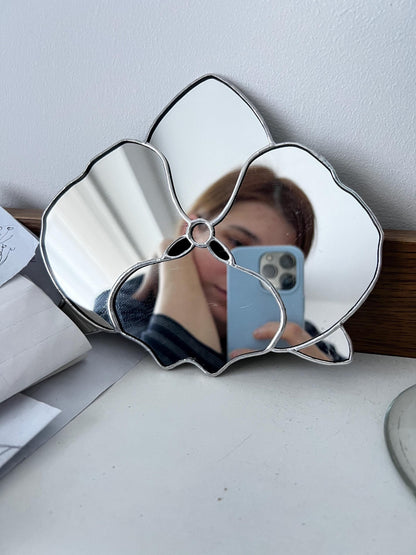 Stained Glass Flower Mirror: Unique Orchid Wall Hanging