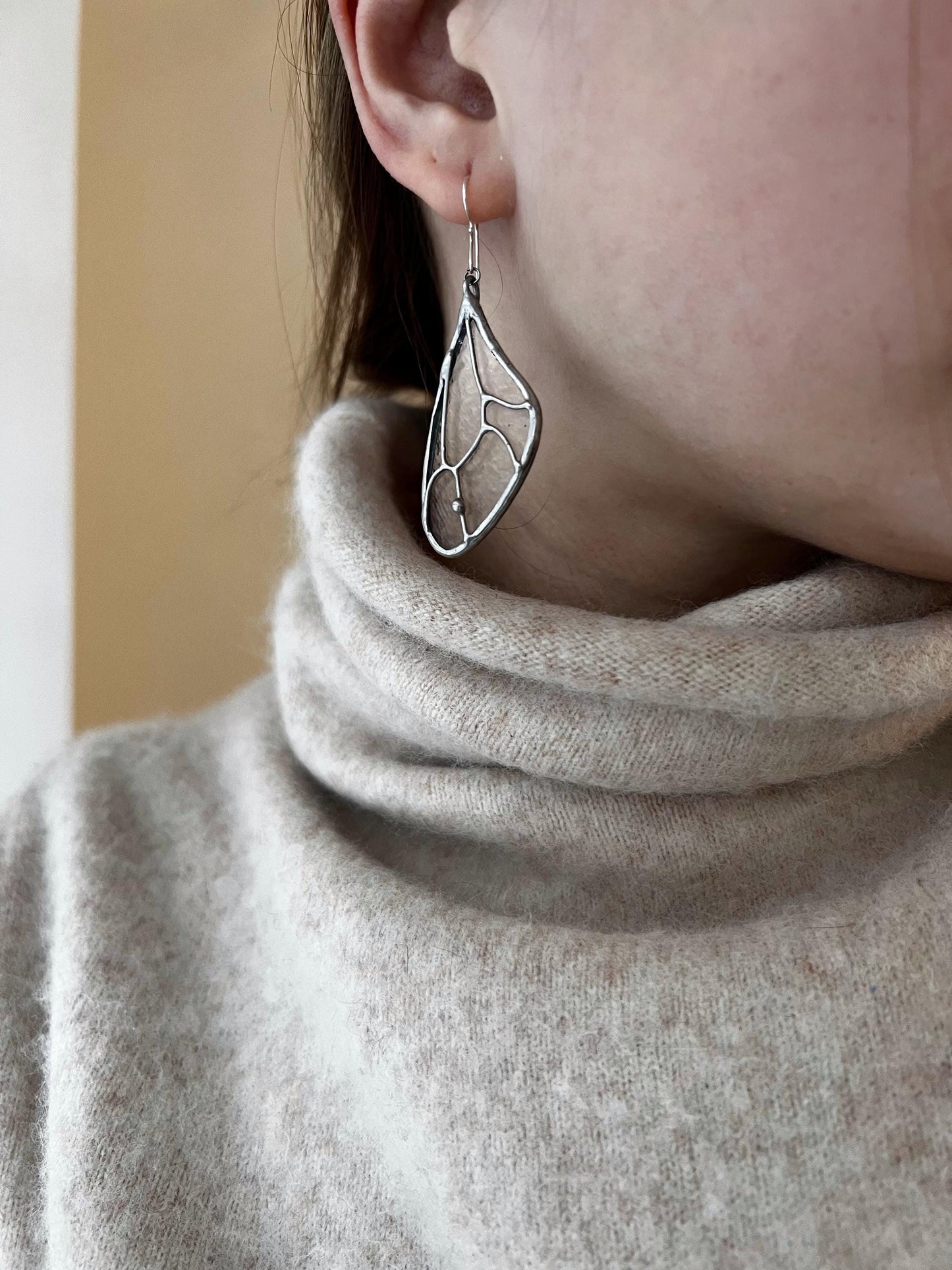 Stained Glass Fairy Wing Earrings: Iridescent Butterfly Dangle Drop