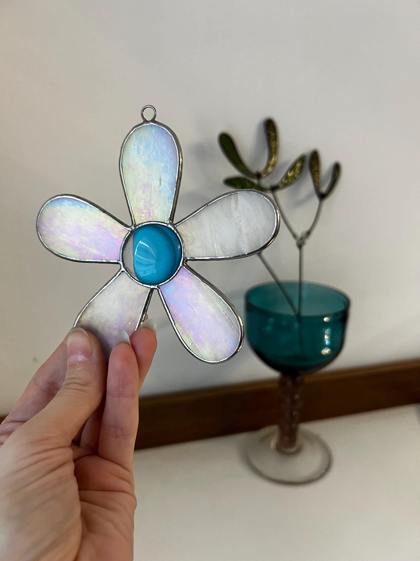 Daisy flower suncatcher handmade glass art