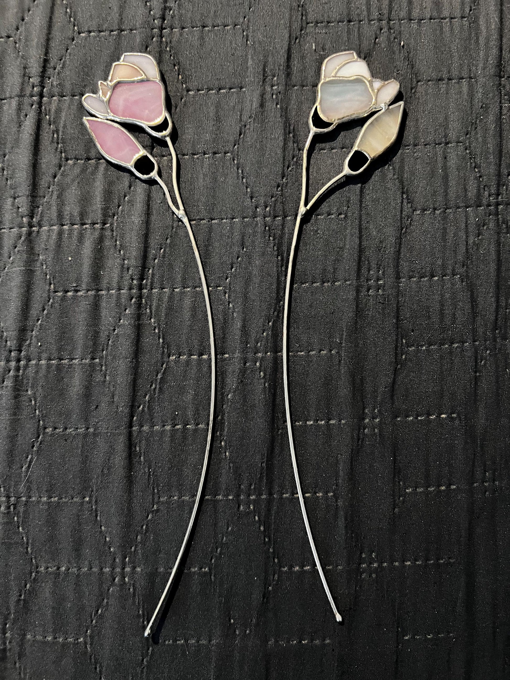 Stained Glass Magnolia Suncatcher: Iridescent Flower Art on Stem