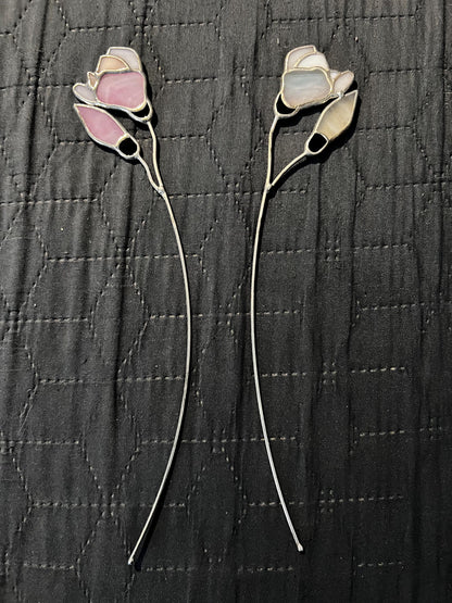 Stained Glass Magnolia Suncatcher: Iridescent Flower Art on Stem