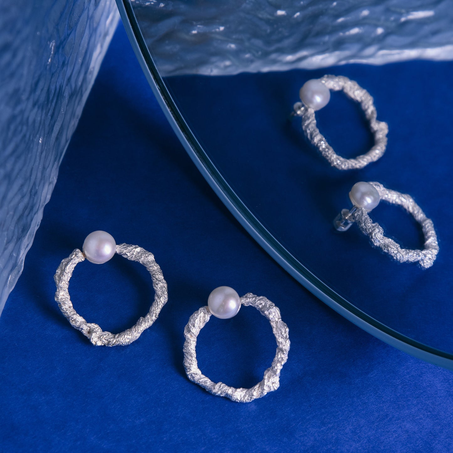 White pearl silver earrings modern design