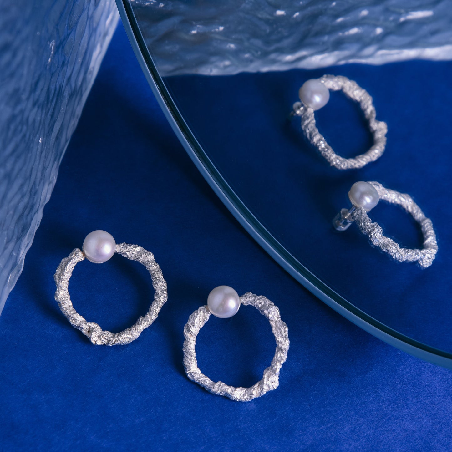 Sterling silver earrings with pearl, dangle circle studs, textured wedding earrings, gift for her, hammered statement earrings