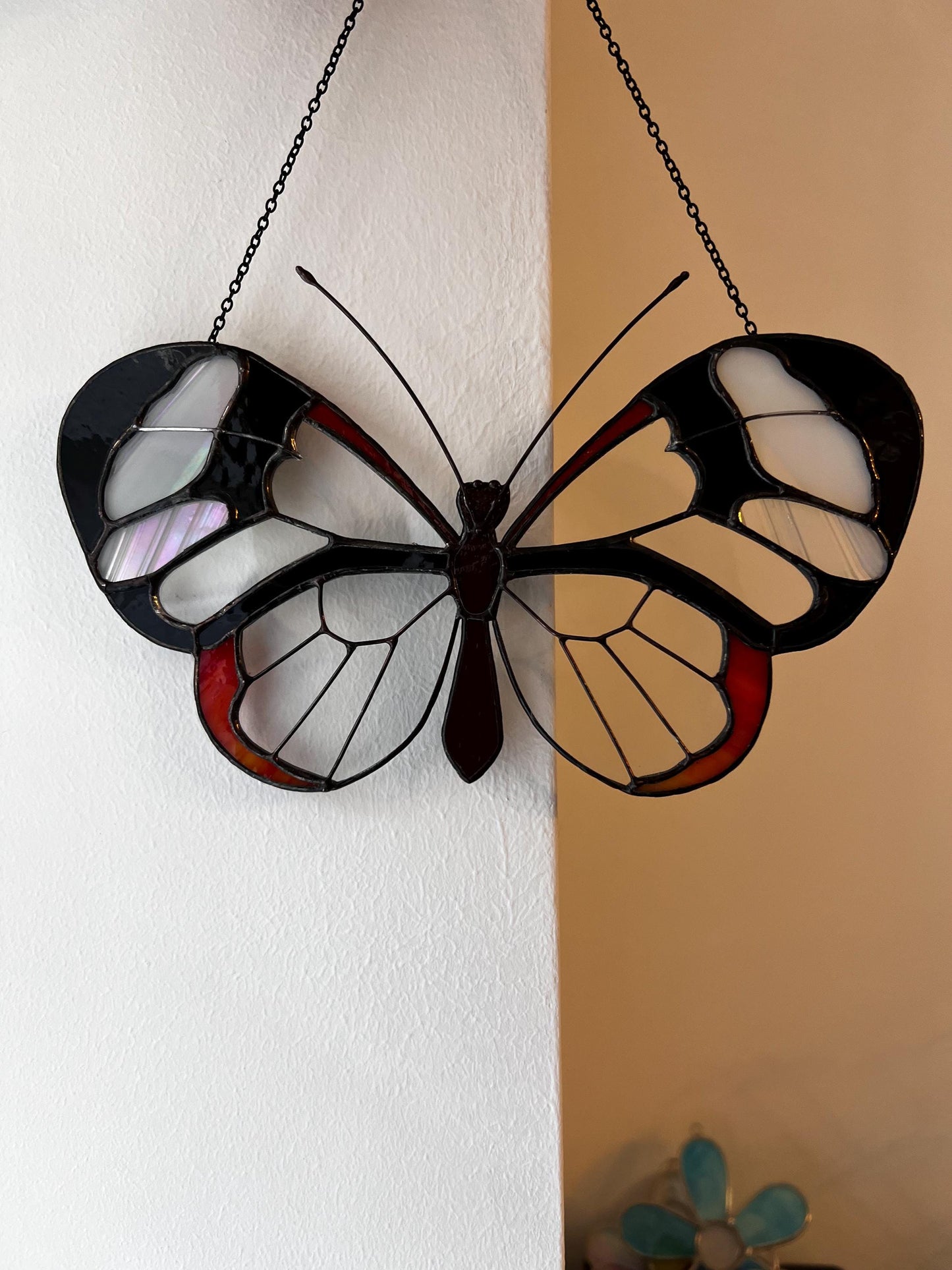 Stained Glass Butterfly Suncatcher: Black & Clear Insect Window Hanging