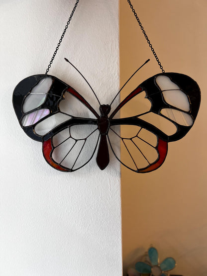 Stained Glass Butterfly Suncatcher: Black & Clear Window Decor