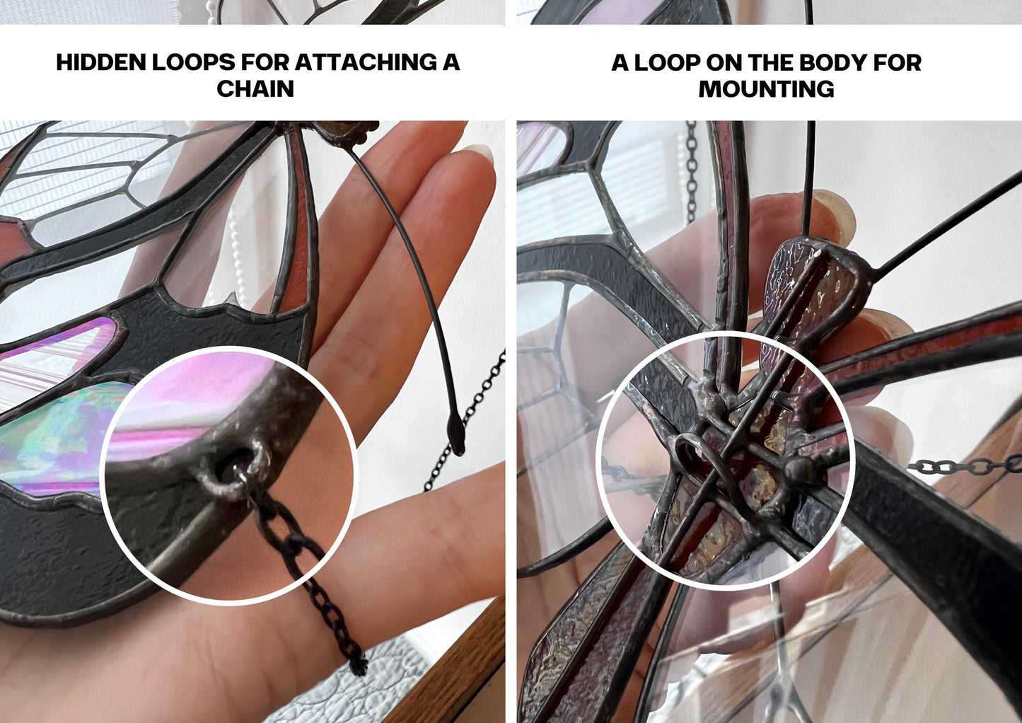 Stained Glass Butterfly Suncatcher: Black & Clear Insect Window Hanging