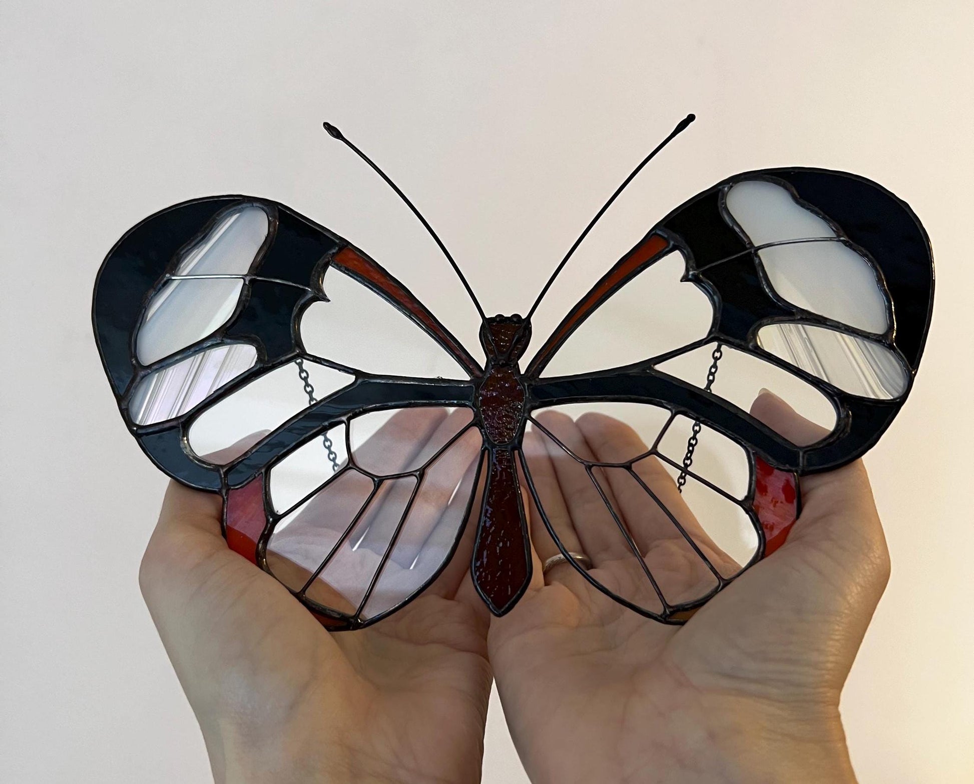 Stained glass butterfly window hangings, black butterfly suncatcher, clear insect decor, cottage core wall art, butterfly ornament