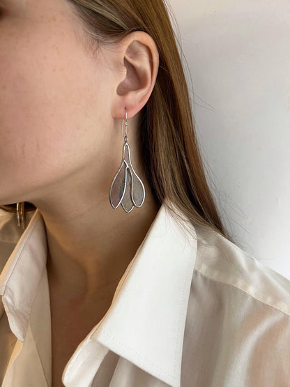 Bridal Crocus Dangle Earrings: Stained Glass Floral Jewelry on silver hooks shipping from USA