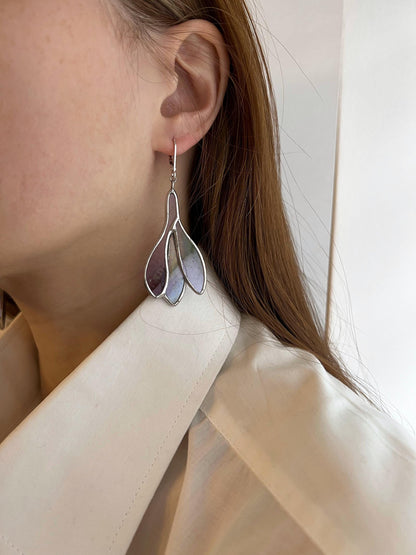 Bridal Crocus Dangle Earrings: Stained Glass Floral Jewelry on silver hooks shipping from USA