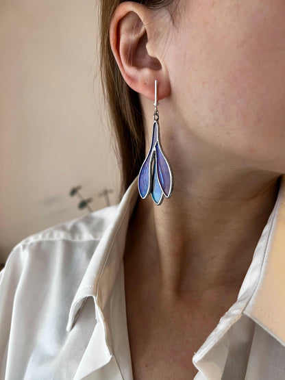 Stained Glass Crocus Earrings: Dainty Botanical Dangle Earrings
